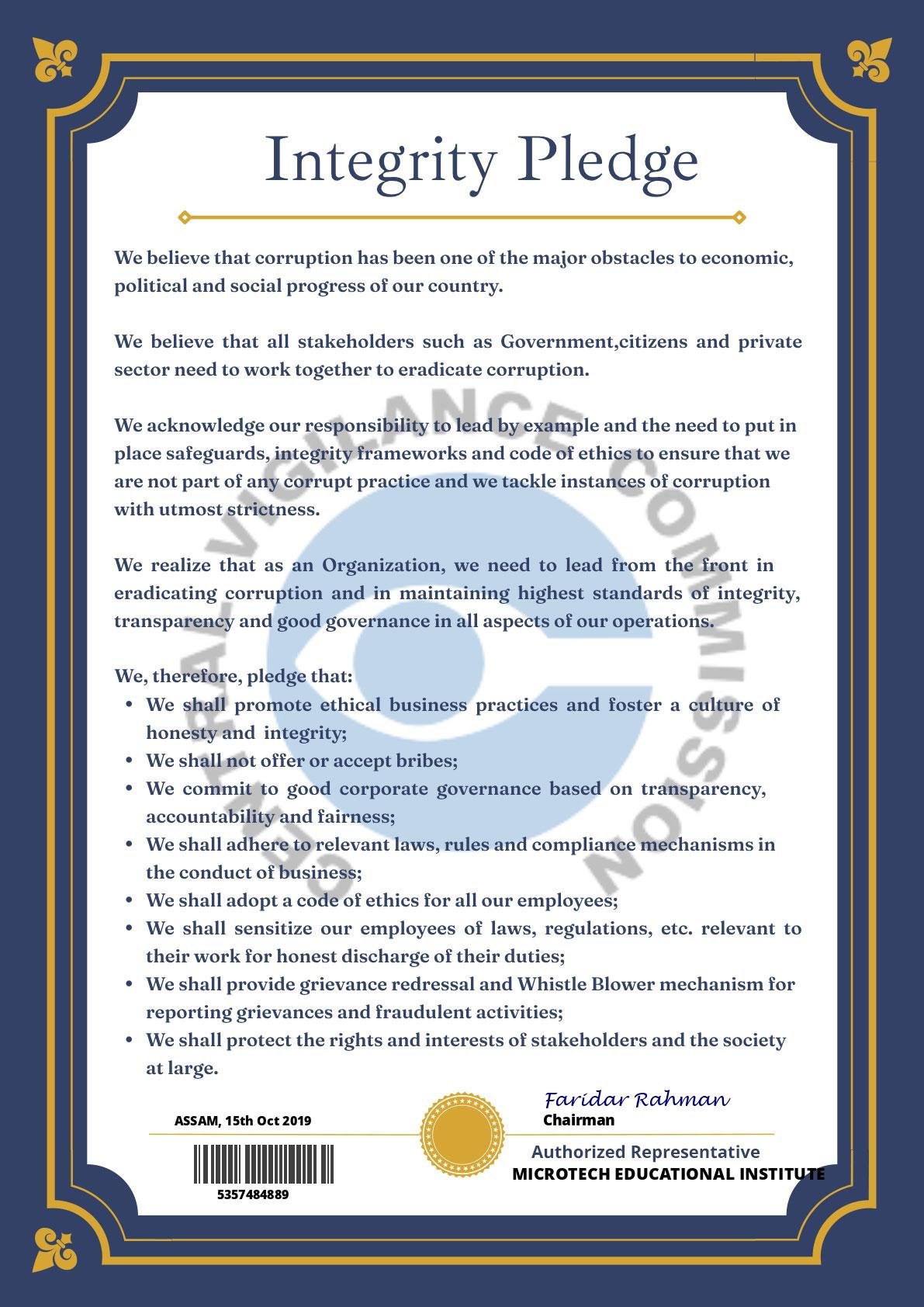 Microtech is Certified By Central Vigilance Commission, Govt. of India